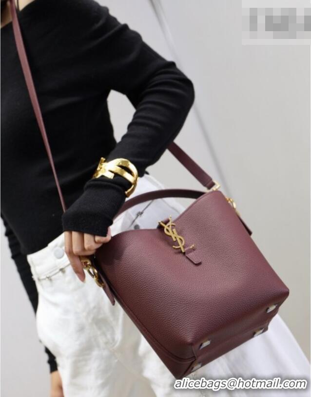 Pretty Style Saint Laurent LE 37 Small Bucket Bag in Grained leather 749036 Burgundy 2026