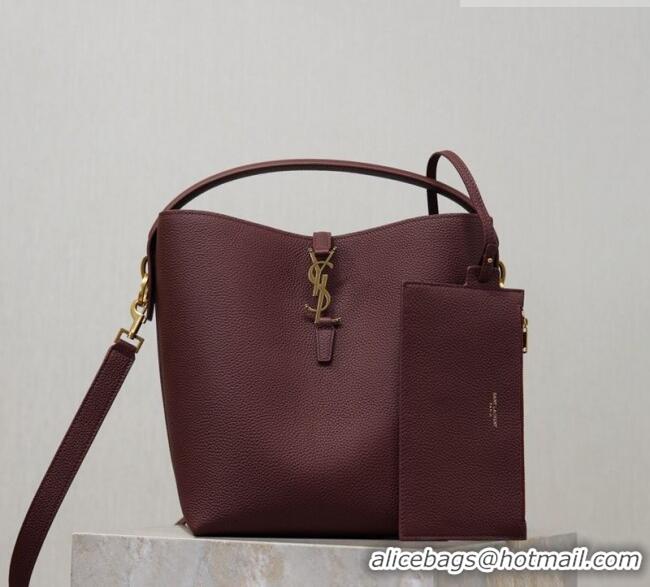 Promotional Saint Laurent LE 37 Bucket Bag in Grained leather 742828 Burgundy 2026