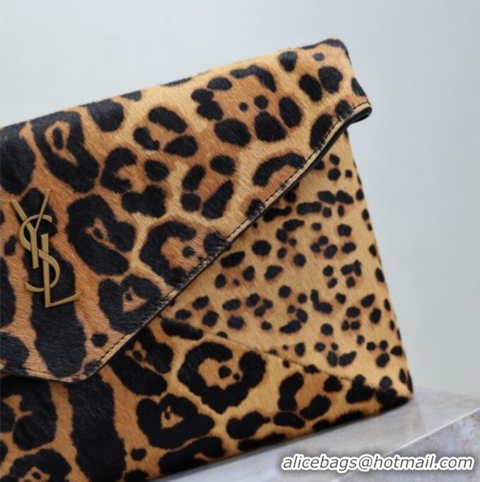 New Design Saint Laurent Cassandre Large Envelope Pouch in Leopard Print Pony Hair 769307 2025