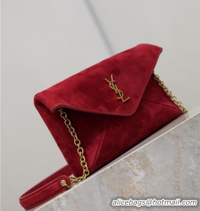 Luxury Discount Saint Laurent Cassandre Chain Clutch in Suede 819271 Red 2025