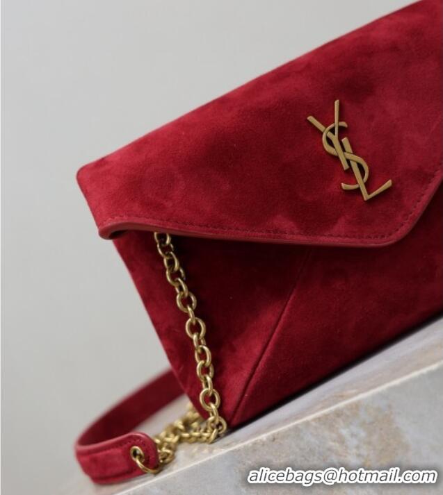 Luxury Discount Saint Laurent Cassandre Chain Clutch in Suede 819271 Red 2025