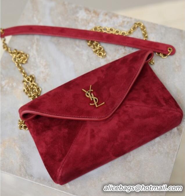 Luxury Discount Saint Laurent Cassandre Chain Clutch in Suede 819271 Red 2025