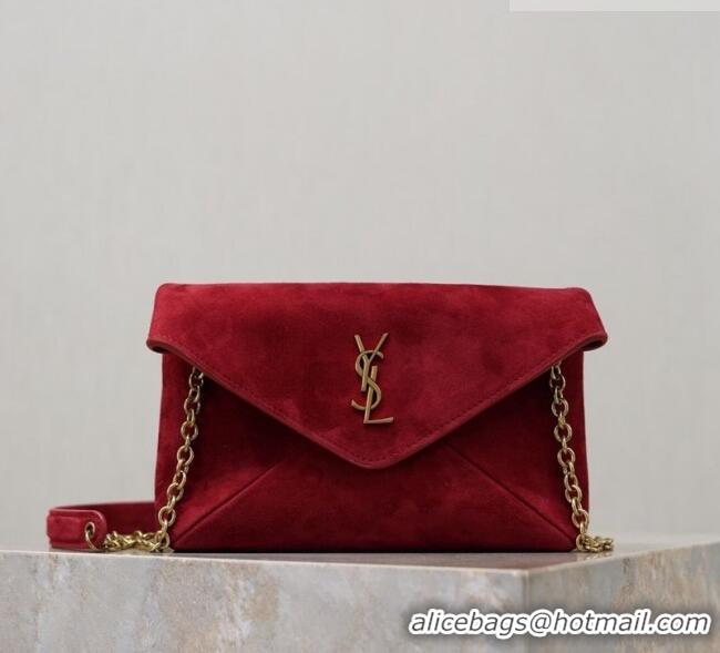 Luxury Discount Saint Laurent Cassandre Chain Clutch in Suede 819271 Red 2025