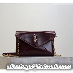 Good Taste Saint Laurent Cassandre Chain Clutch in Shiny Leather 819271 Dark Burgundy 2025