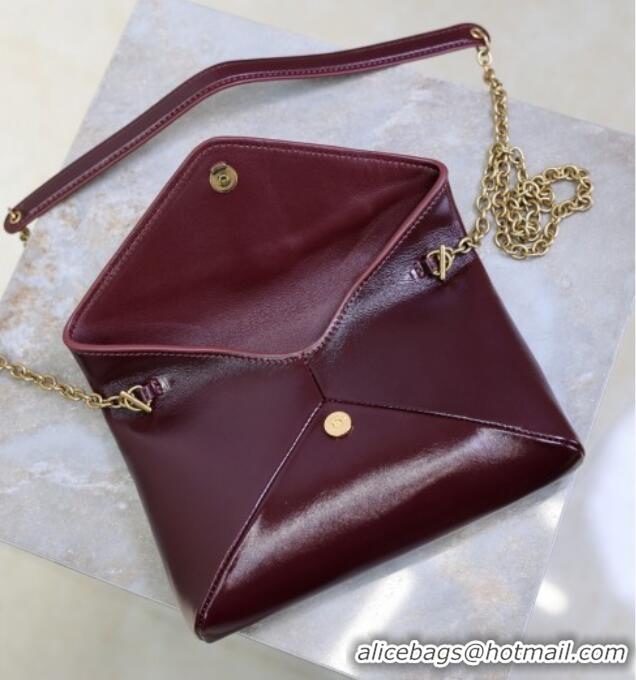 Good Taste Saint Laurent Cassandre Chain Clutch in Shiny Leather 819271 Dark Burgundy 2025