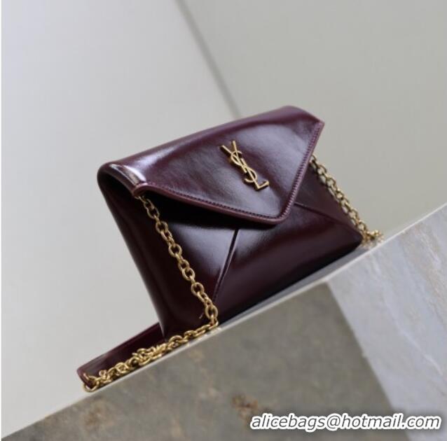 Good Taste Saint Laurent Cassandre Chain Clutch in Shiny Leather 819271 Dark Burgundy 2025