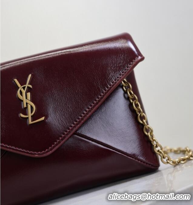 Good Taste Saint Laurent Cassandre Chain Clutch in Shiny Leather 819271 Dark Burgundy 2025
