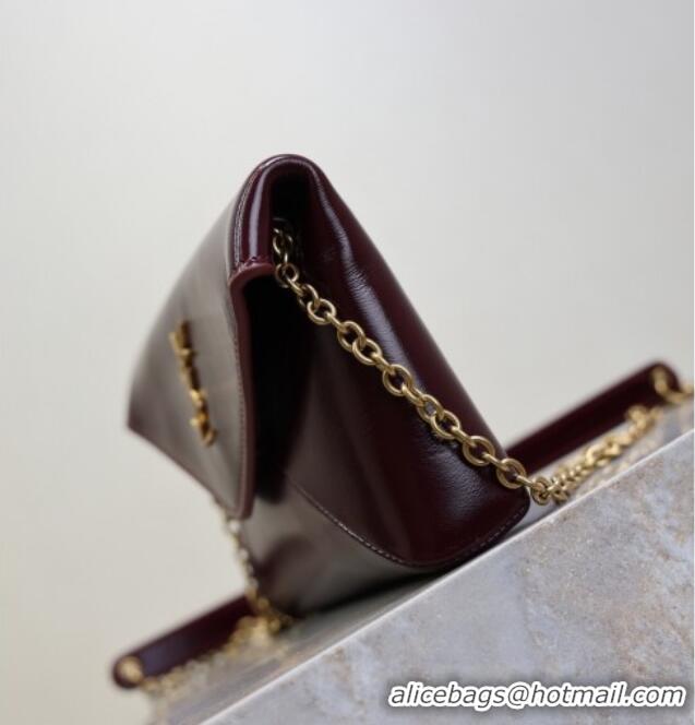 Good Taste Saint Laurent Cassandre Chain Clutch in Shiny Leather 819271 Dark Burgundy 2025