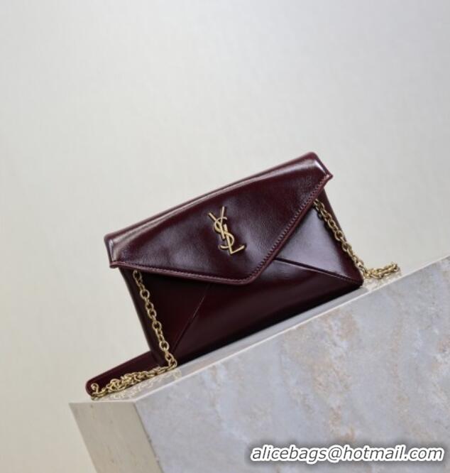 Good Taste Saint Laurent Cassandre Chain Clutch in Shiny Leather 819271 Dark Burgundy 2025