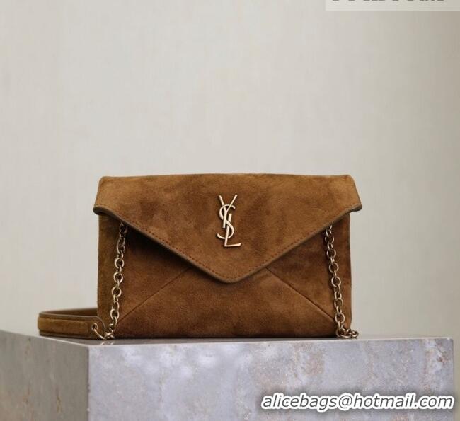 Promotional Saint Laurent Cassandre Chain Clutch in Suede 819271 Brown 2025
