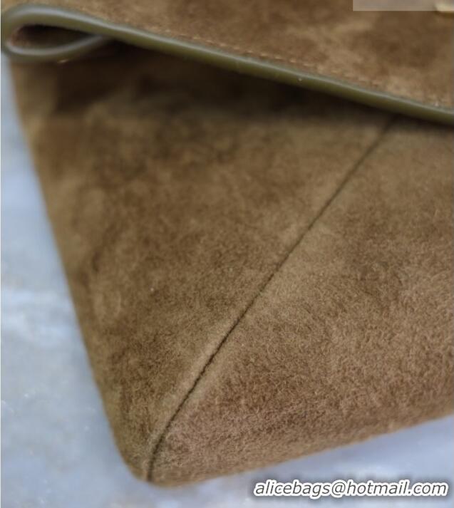 Promotional Saint Laurent Cassandre Chain Clutch in Suede 819271 Brown 2025