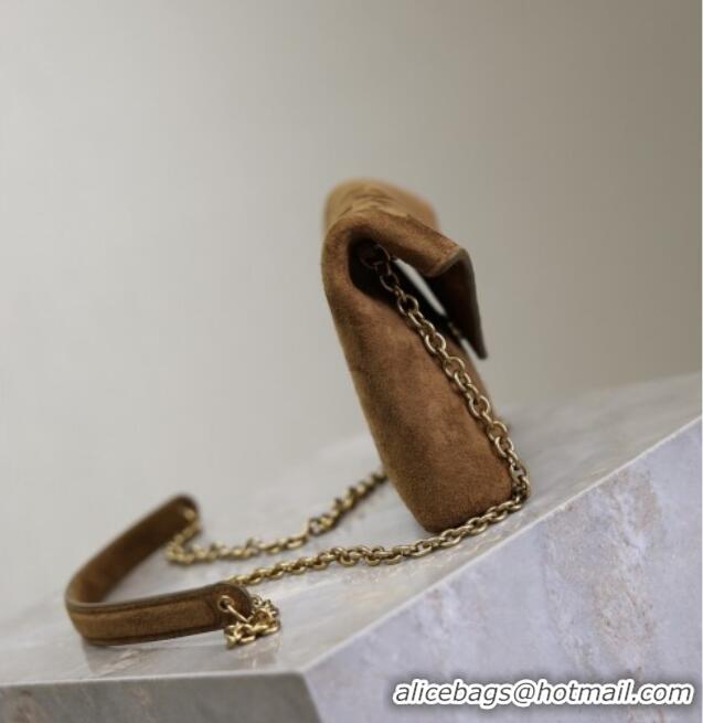 Promotional Saint Laurent Cassandre Chain Clutch in Suede 819271 Brown 2025