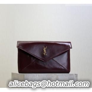 Low Price Saint Laurent Cassandre Large Envelope Pouch in Shiny Leather 769307 Dark Burgundy 2025