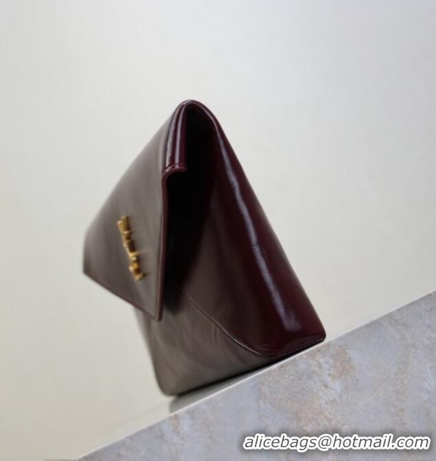 Low Price Saint Laurent Cassandre Large Envelope Pouch in Shiny Leather 769307 Dark Burgundy 2025