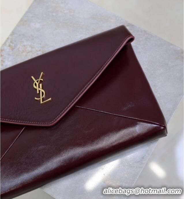 Low Price Saint Laurent Cassandre Large Envelope Pouch in Shiny Leather 769307 Dark Burgundy 2025
