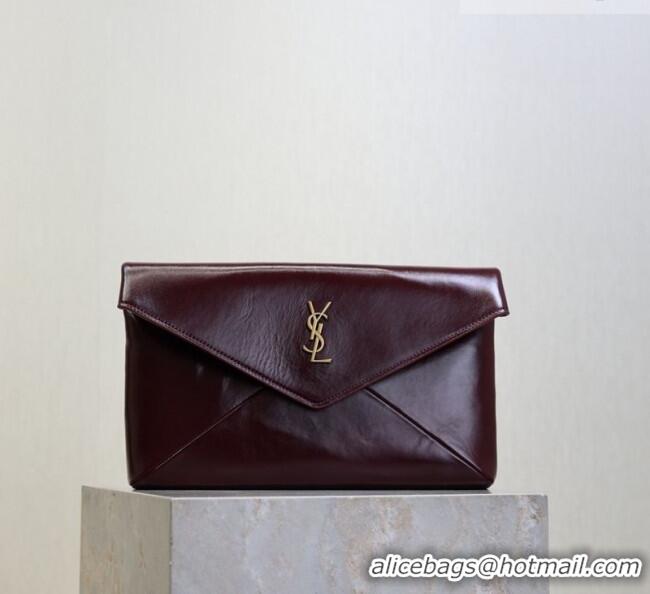 Low Price Saint Laurent Cassandre Large Envelope Pouch in Shiny Leather 769307 Dark Burgundy 2025