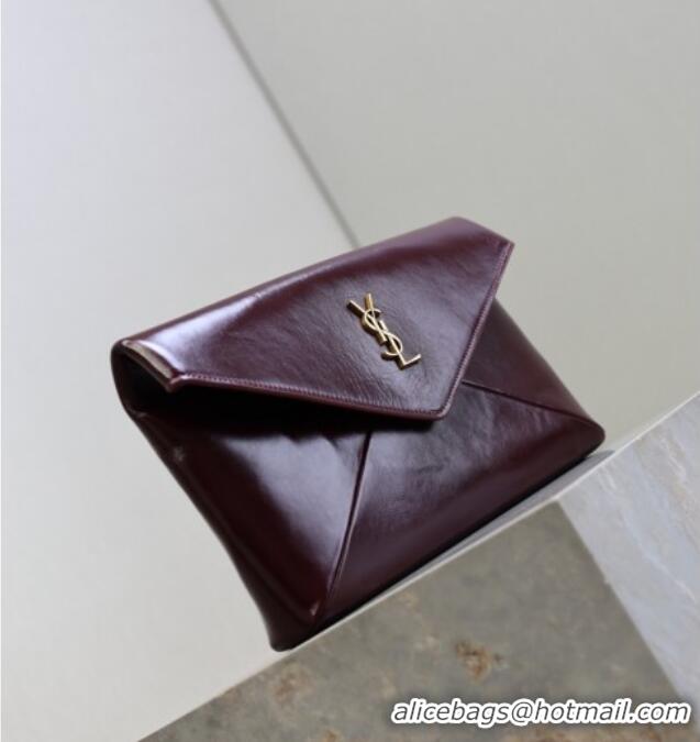Low Price Saint Laurent Cassandre Large Envelope Pouch in Shiny Leather 769307 Dark Burgundy 2025