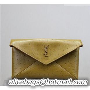 Best Price Saint Laurent Cassandre Large Envelope Pouch in Embossed Leather 769307 Yellow 2025
