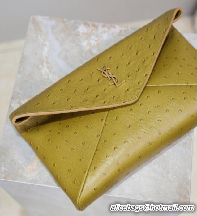 Best Price Saint Laurent Cassandre Large Envelope Pouch in Embossed Leather 769307 Yellow 2025