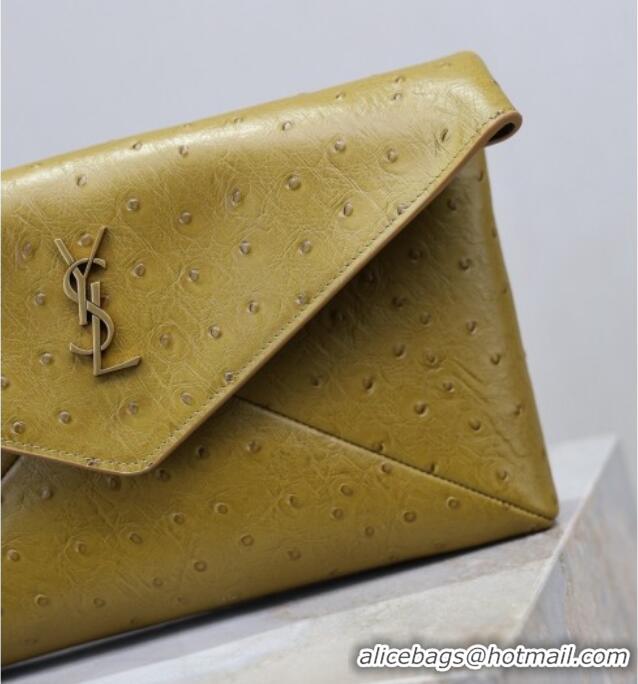 Best Price Saint Laurent Cassandre Large Envelope Pouch in Embossed Leather 769307 Yellow 2025