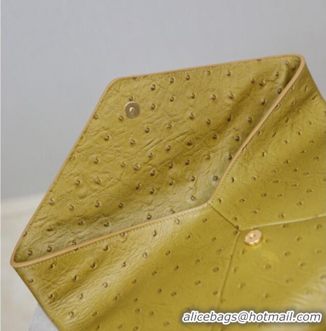 Best Price Saint Laurent Cassandre Large Envelope Pouch in Embossed Leather 769307 Yellow 2025