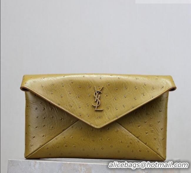Best Price Saint Laurent Cassandre Large Envelope Pouch in Embossed Leather 769307 Yellow 2025