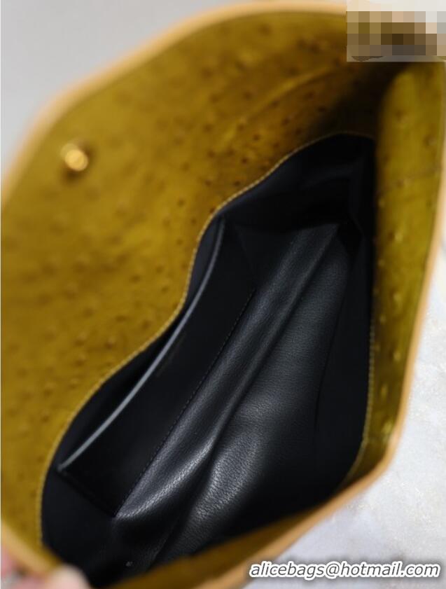 Best Price Saint Laurent Cassandre Large Envelope Pouch in Embossed Leather 769307 Yellow 2025