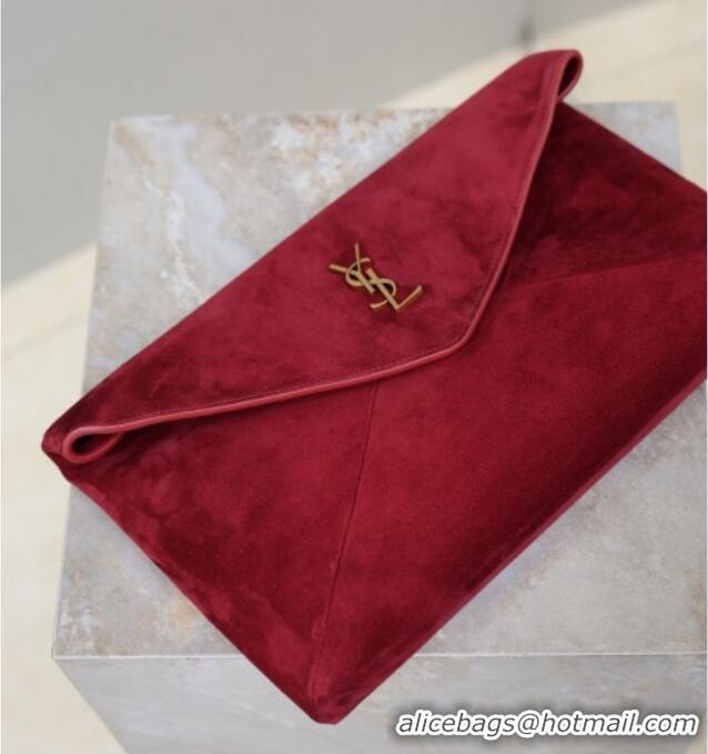 Promotional Saint Laurent Cassandre Large Envelope Pouch in Suede 769307 Red 2025