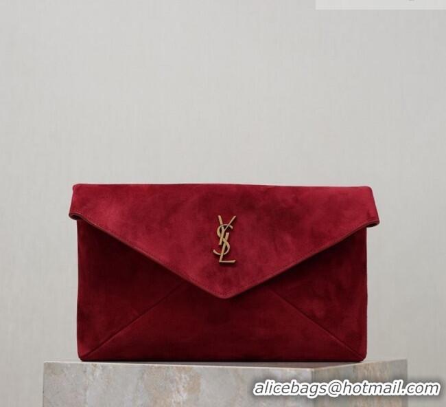 Promotional Saint Laurent Cassandre Large Envelope Pouch in Suede 769307 Red 2025