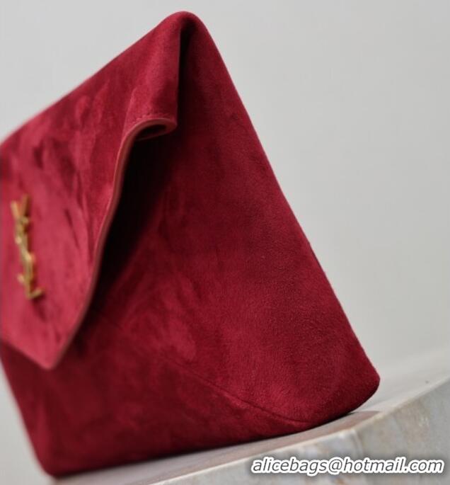 Promotional Saint Laurent Cassandre Large Envelope Pouch in Suede 769307 Red 2025