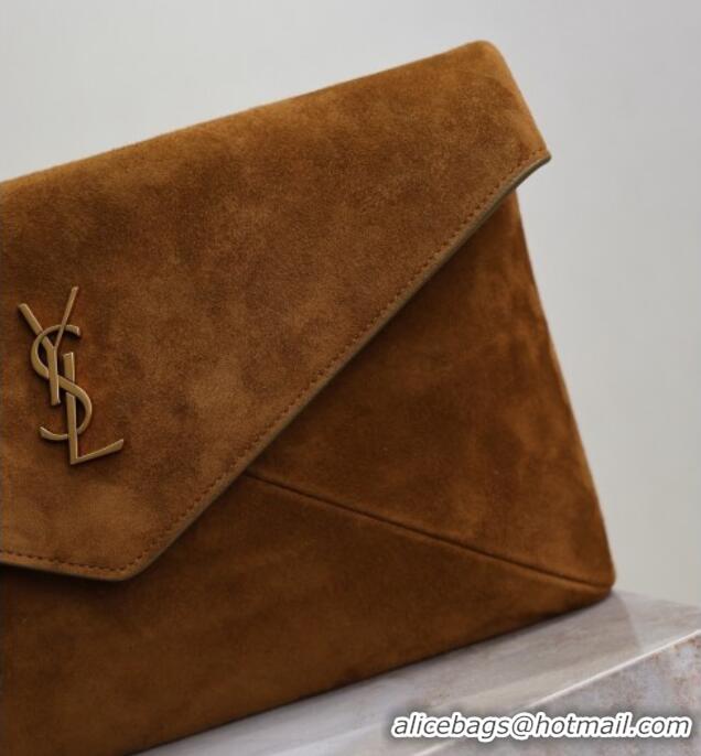 Top Grade Saint Laurent Cassandre Large Envelope Pouch in Suede 769307 Brown 2025