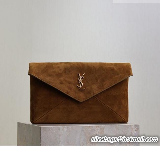Top Grade Saint Laurent Cassandre Large Envelope Pouch in Suede 769307 Brown 2025
