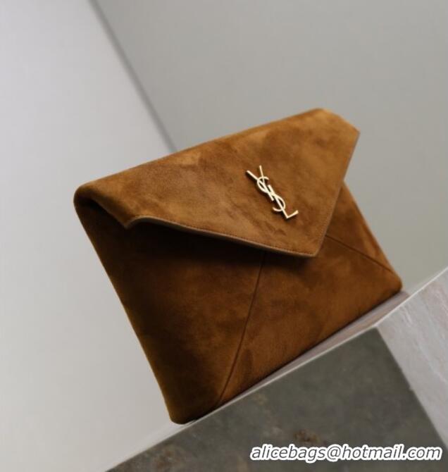 Top Grade Saint Laurent Cassandre Large Envelope Pouch in Suede 769307 Brown 2025