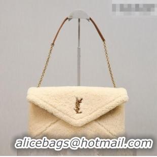 Top Grade Saint Laurent Cassandre Large Envelope Pouch in Shearling with Chain 769307 White 2025