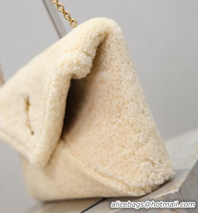 Top Grade Saint Laurent Cassandre Large Envelope Pouch in Shearling with Chain 769307 White 2025