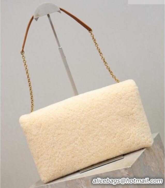 Top Grade Saint Laurent Cassandre Large Envelope Pouch in Shearling with Chain 769307 White 2025