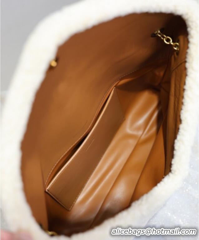 Top Grade Saint Laurent Cassandre Large Envelope Pouch in Shearling with Chain 769307 White 2025