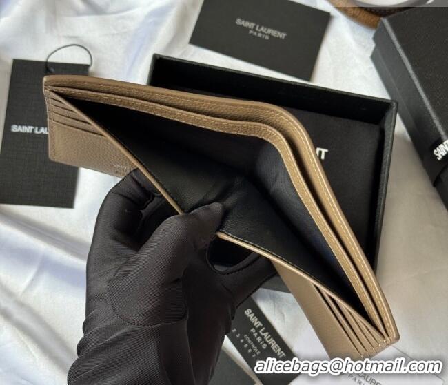 Best Price Saint Laurent Men's Tiny Cassandre Eastwest Wallet in Grained Leather 607727 Khaki 2026