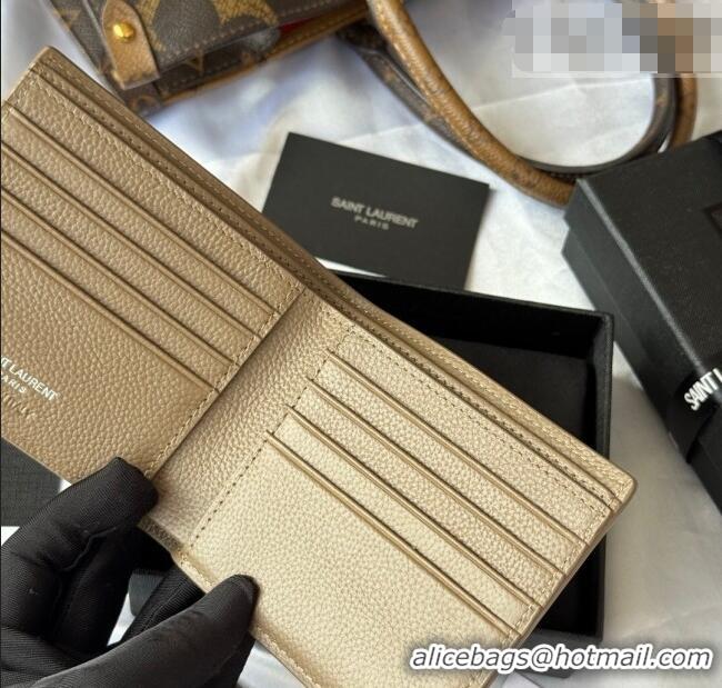 Best Price Saint Laurent Men's Tiny Cassandre Eastwest Wallet in Grained Leather 607727 Khaki 2026