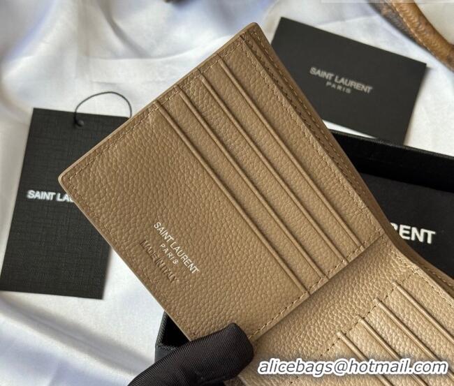Best Price Saint Laurent Men's Tiny Cassandre Eastwest Wallet in Grained Leather 607727 Khaki 2026