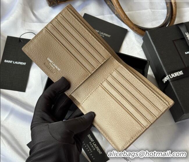 Best Price Saint Laurent Men's Tiny Cassandre Eastwest Wallet in Grained Leather 607727 Khaki 2026