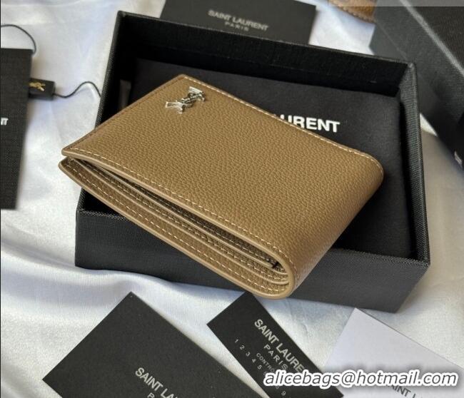 Best Price Saint Laurent Men's Tiny Cassandre Eastwest Wallet in Grained Leather 607727 Khaki 2026
