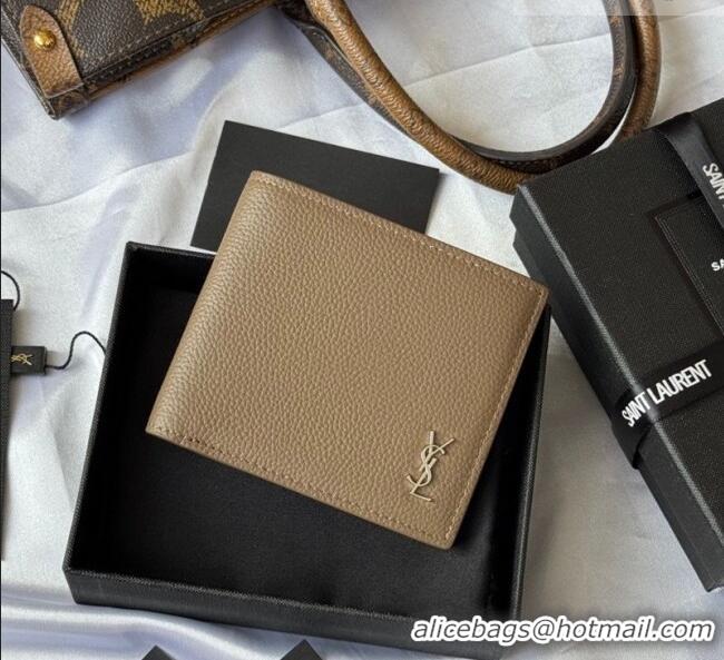 Best Price Saint Laurent Men's Tiny Cassandre Eastwest Wallet in Grained Leather 607727 Khaki 2026