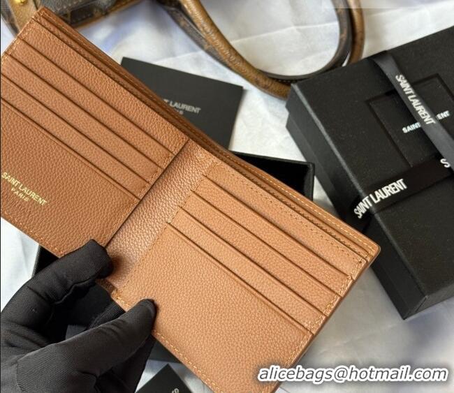 Top Grade Saint Laurent Men's Tiny Cassandre Eastwest Wallet in Grained Leather 607727 Brown 2026