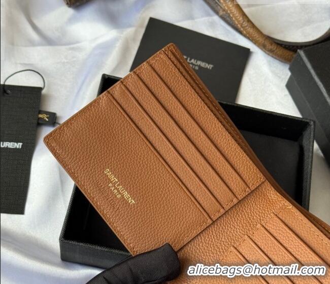 Top Grade Saint Laurent Men's Tiny Cassandre Eastwest Wallet in Grained Leather 607727 Brown 2026