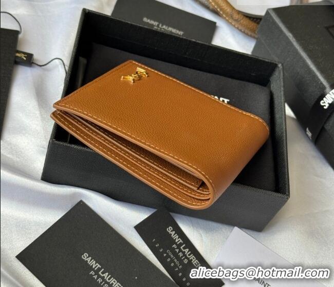 Top Grade Saint Laurent Men's Tiny Cassandre Eastwest Wallet in Grained Leather 607727 Brown 2026