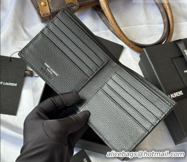 Top Grade Saint Laurent Men's Tiny Cassandre Eastwest Wallet in Grained Leather 607727 Black/Silver 2026