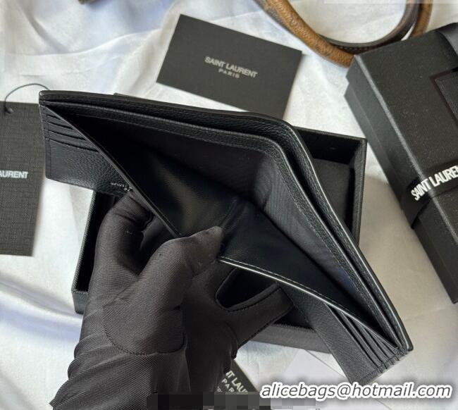 Top Grade Saint Laurent Men's Tiny Cassandre Eastwest Wallet in Grained Leather 607727 Black/Silver 2026