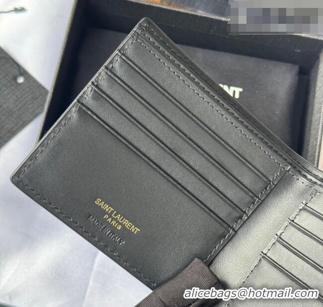 Super Quality Saint Laurent Men's Tiny Cassandre Eastwest Wallet in Crocodile Embossed Leather 607727 Black/Gold 2026