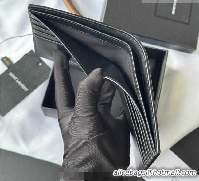 Luxury Cheap Saint Laurent Men's Tiny Cassandre Eastwest Wallet in Crocodile Embossed Leather 607727 Black/Silver 2026